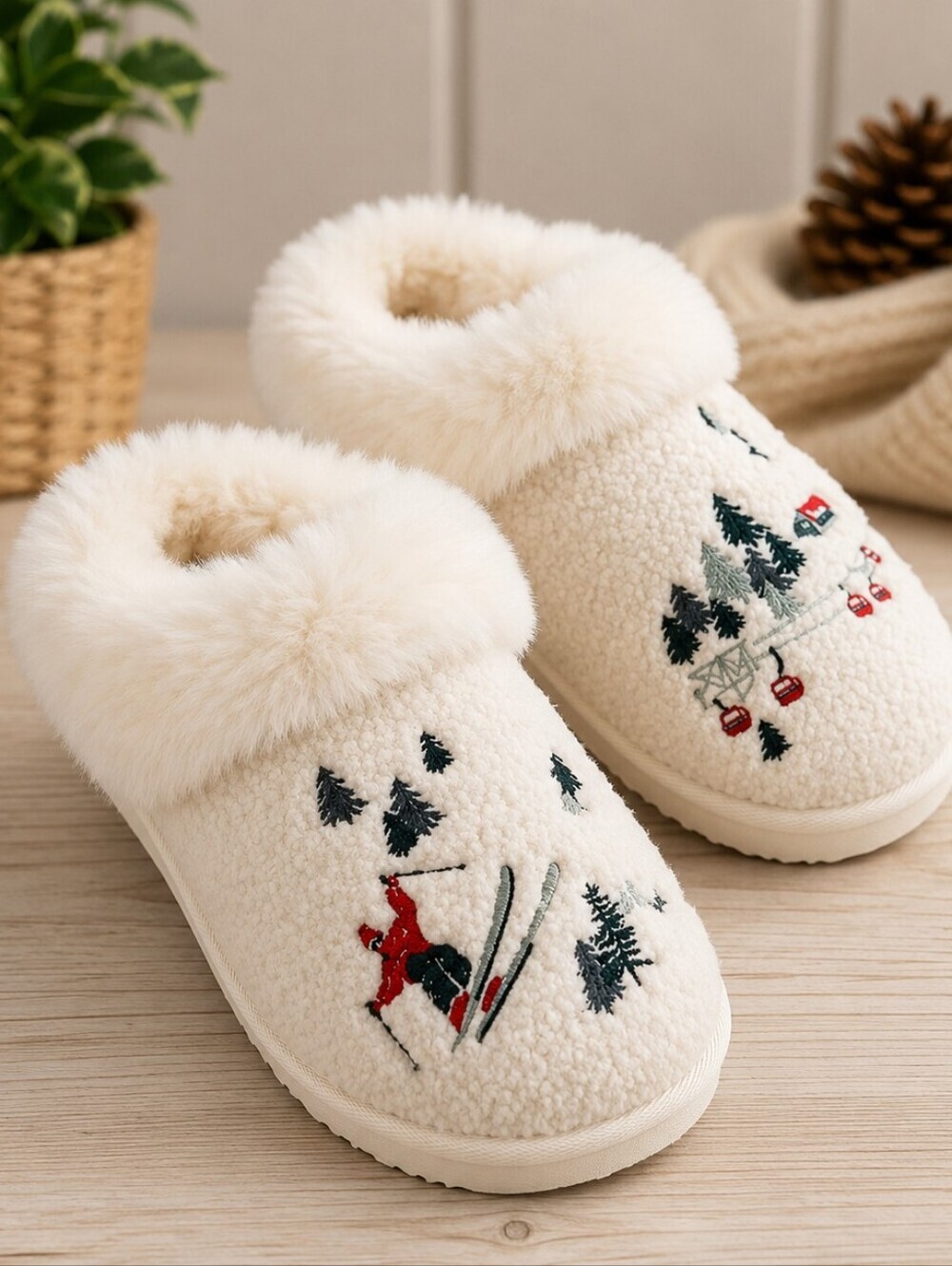 NEW American Eagle Après Ski Scuff Slippers | Off-White Cozy Faux Fur House Shoe